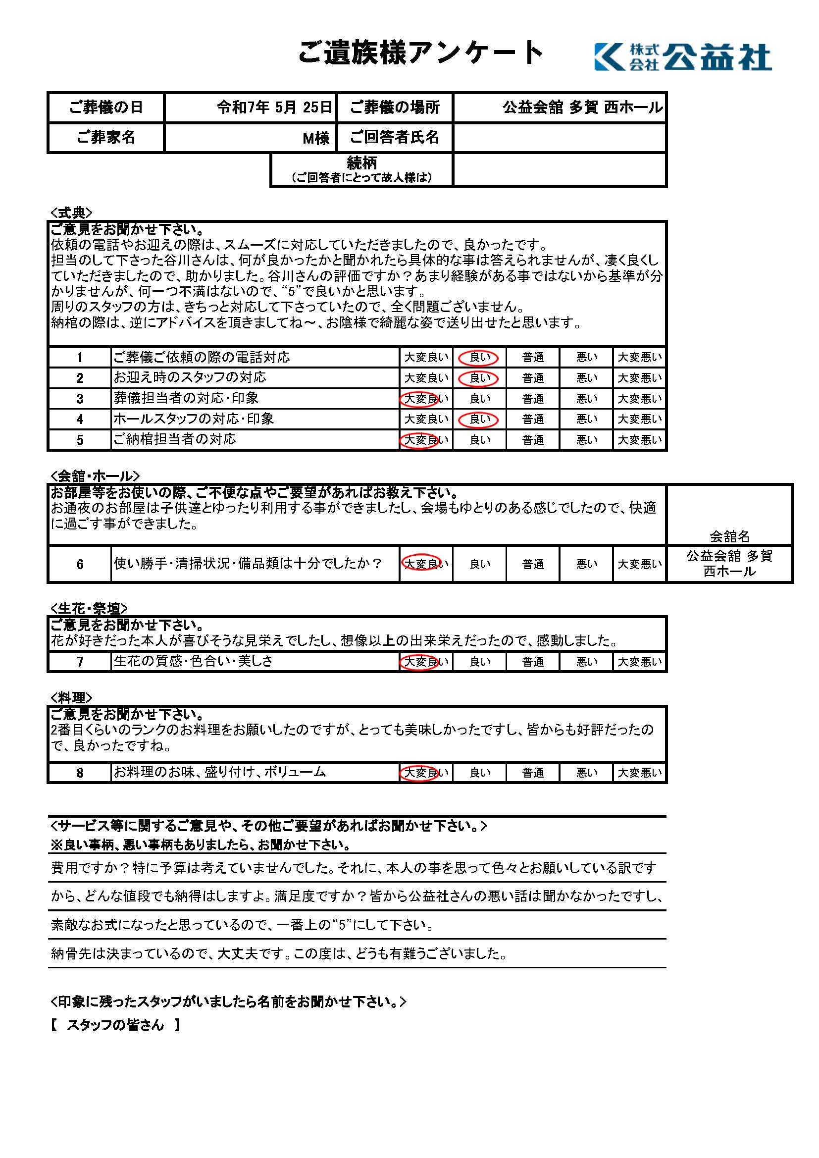 ご遺族様アンケート　犬上郡多賀町　M様